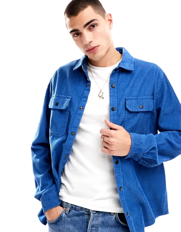 ASOS DESIGN ASOS DESIGN cord overshirt with poppers in blue-Navy