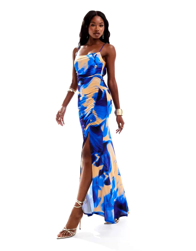 Flounce London Flounce London maxi dress in blue blurred floral-Multi