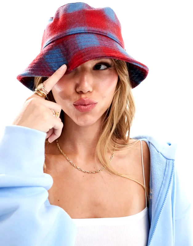 Levi's Levi's wool blend tartan bucket hat with tab logo in red and blue