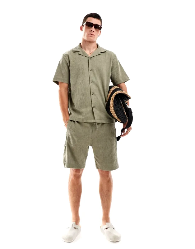 River Island River Island plisse shorts co-ord in light khaki-Green
