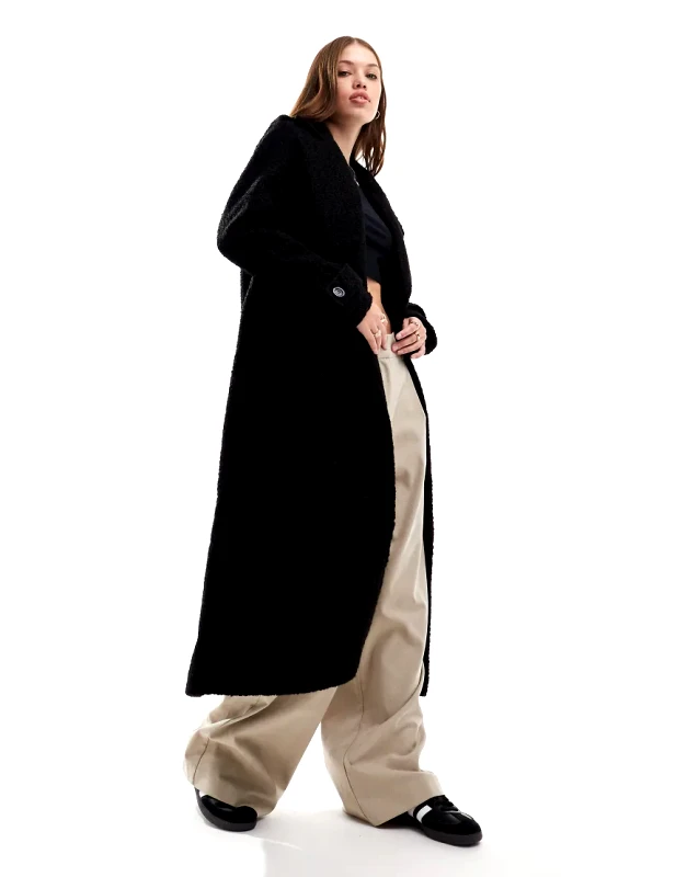 Pretty Lavish Pretty Lavish boxy felted coat in black marl