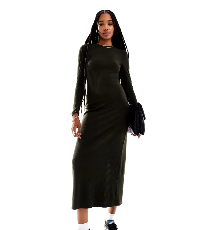 Only Tall ONLY Tall ribbed maxi dress in dark green