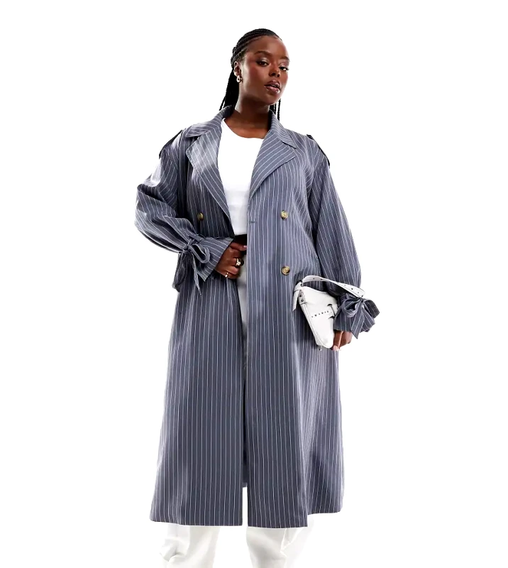 Extro & Vert Plus Extro & Vert Plus trench coat in petrol blue stripe
