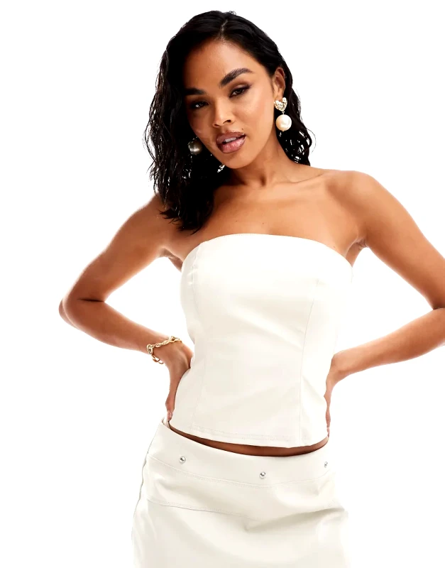ASOS DESIGN ASOS DESIGN leather look clean bandeau corset co-ord in cream-Multi
