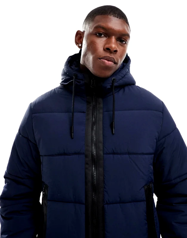 ASOS DESIGN ASOS DESIGN nylon puffer jacket with contrast trims in navy