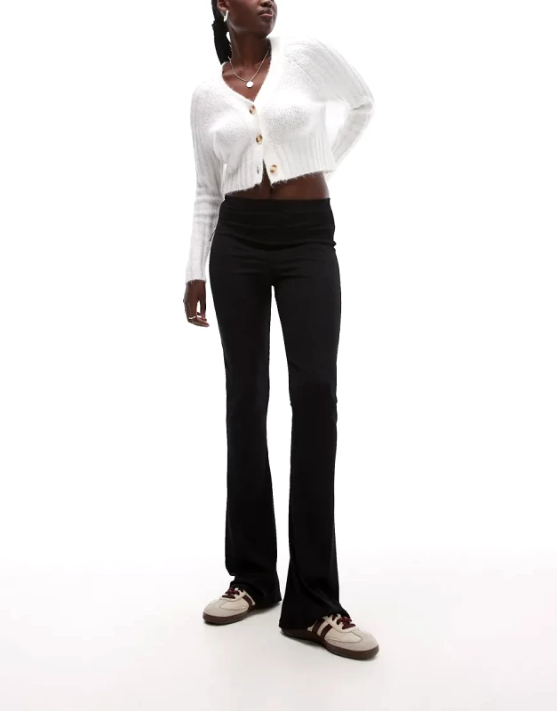 Topshop Tall Topshop Tall skinny rib flared trouser in black