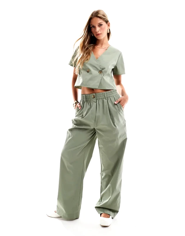 YAS YAS lightweight chino trouser co-ord in oil green - LGREEN