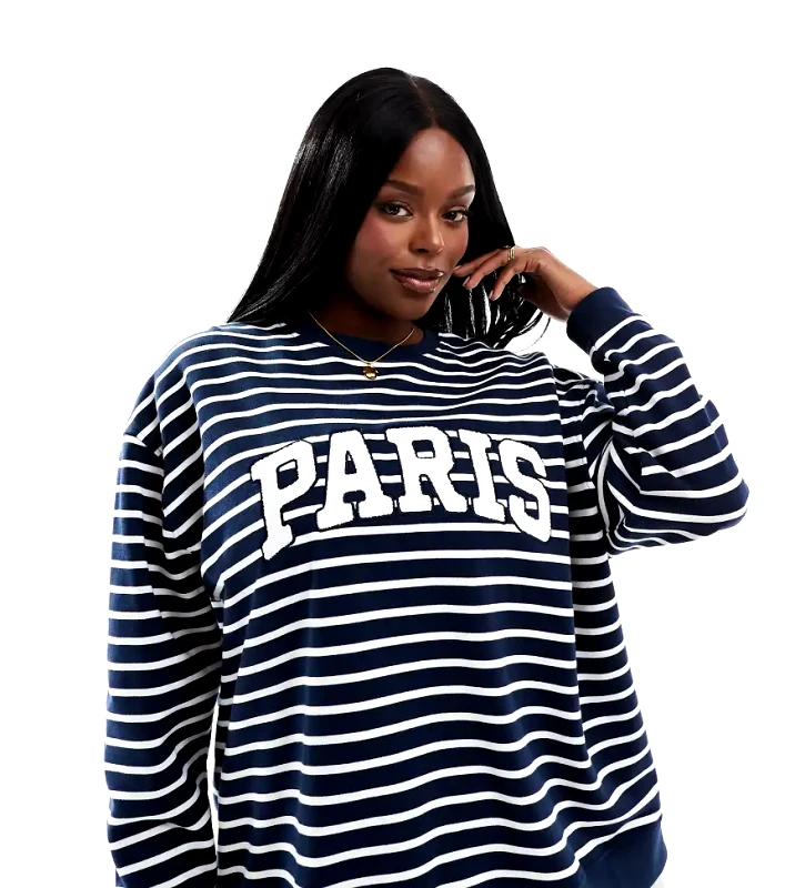4th & Reckless Plus 4th & Reckless Plus exclusive Paris sweatshirt in navy stripe-Multi
