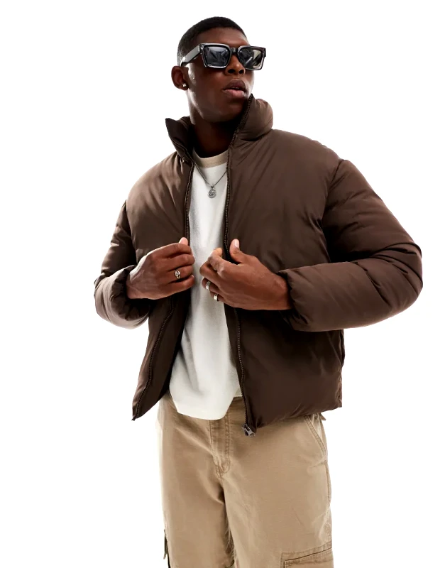ADPT ADPT cropped puffer jacket in chocolate brown