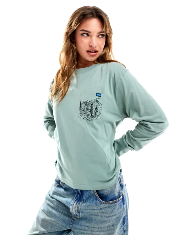 KAVU Kavu Westray graphic long sleeve in light green-Blue