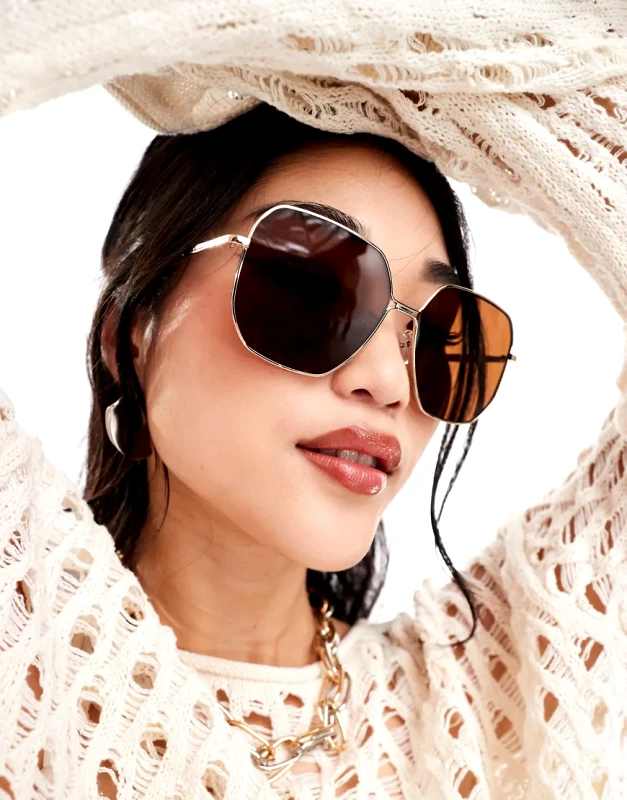 & Other Stories & Other Stories oversized square rimless sunglasses in gold and tortoise shell