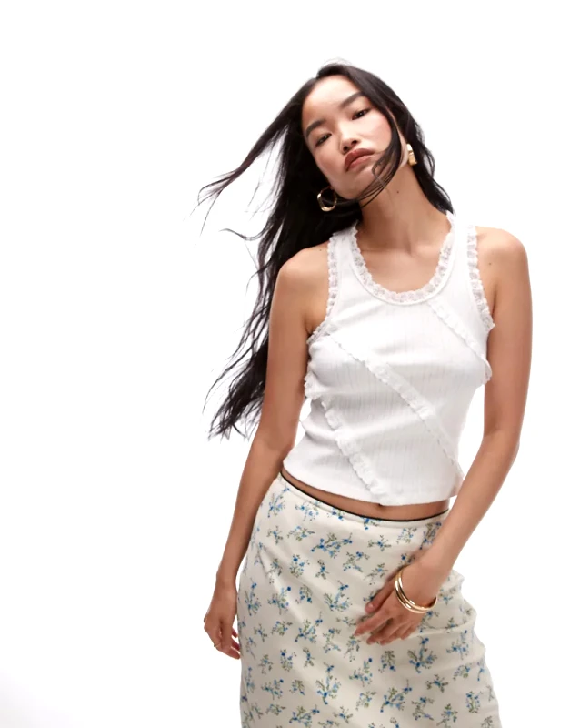 Topshop Topshop pointelle frill racer vest in white