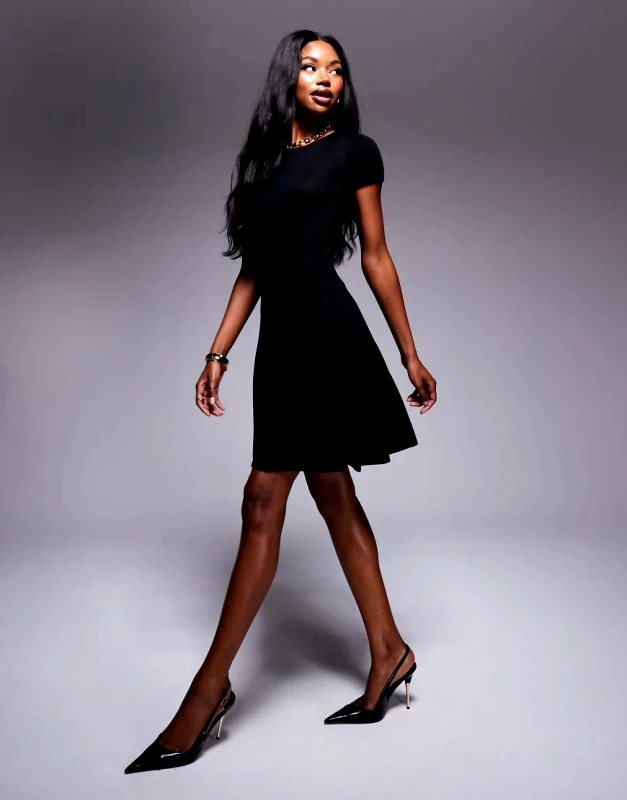 In The Style In The Style knitted mini skater dress in black