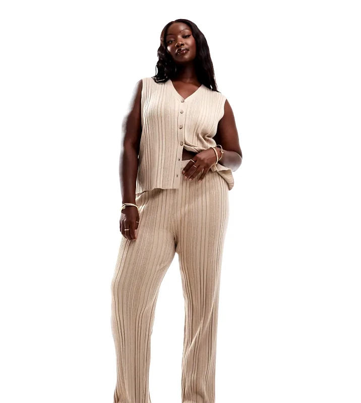In The Style Plus In The Style Plus knitted trousers co-ord in light brown-Neutral