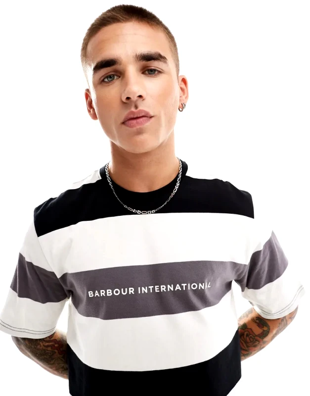 Barbour International Barbour International motor hoop t-shirt in multi-White