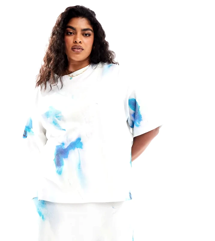 ASOS EDITION ASOS EDITION Curve premium heavy weight textured jersey t-shirt co-ord in blurred print-Multi