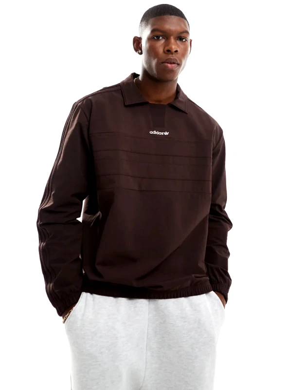 adidas Originals adidas Originals long sleeve polo in shadow brown