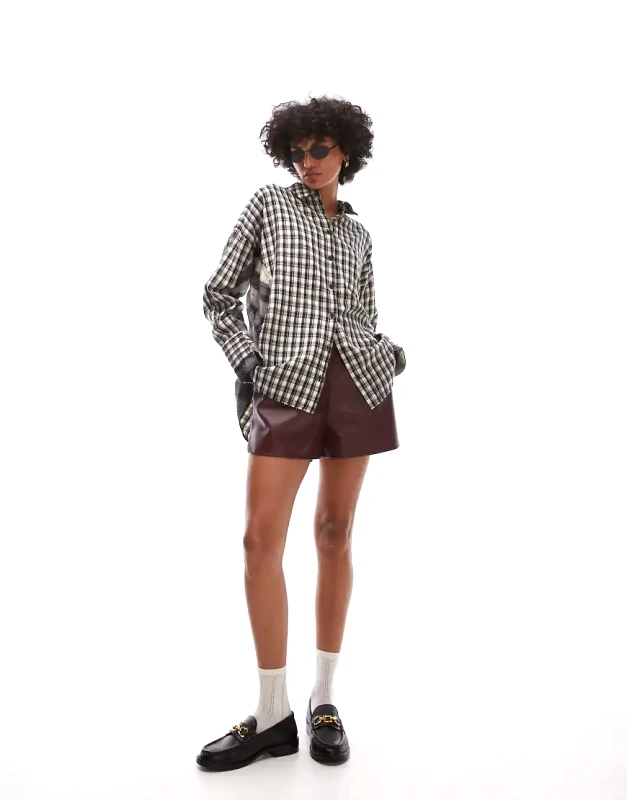 Topshop Topshop oversized shirt in contrast buttermilk check-Black
