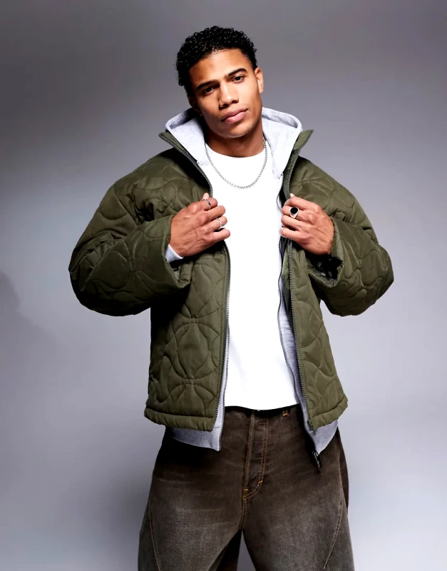 ASOS DESIGN ASOS DESIGN quilted puffer jacket in khaki-Green