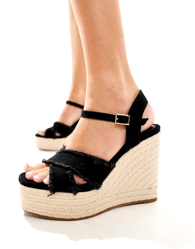 Stradivarius Stradivarius open wedge espadrille in black
