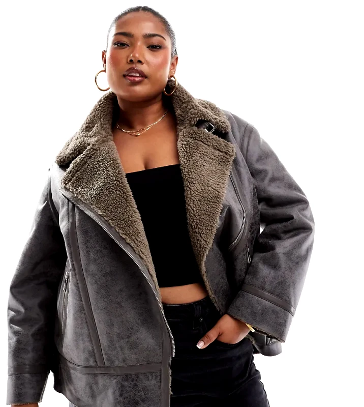 Only Curve ONLY Curve borg aviator jacket in brown
