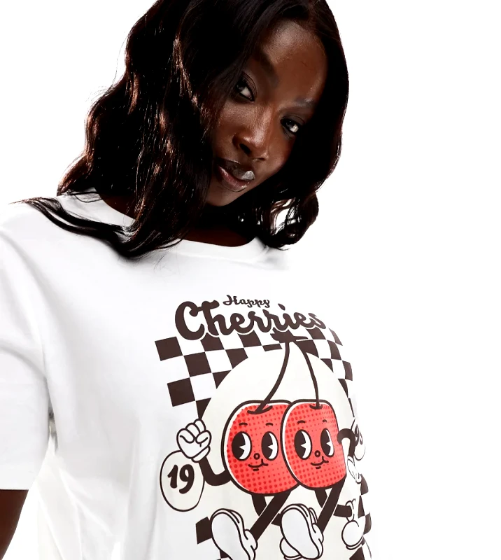Only Curve ONLY Curve cherry graphic boxy t-shirt in white