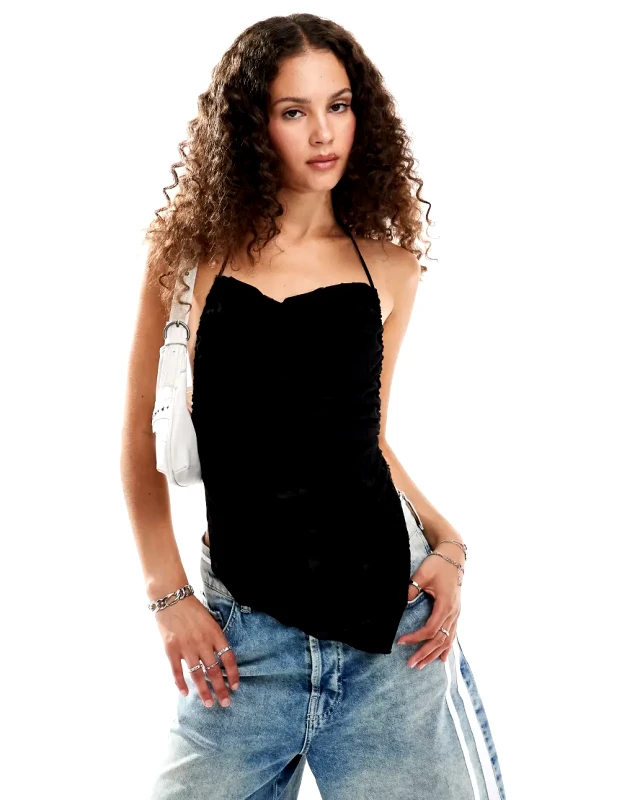 Collusion COLLUSION textured back detail halter top in black