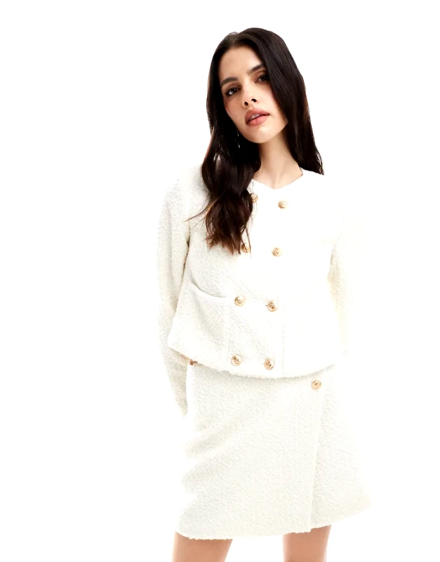 4th & Reckless 4th & Reckless boucle boxy jacket co-ord in cream-White