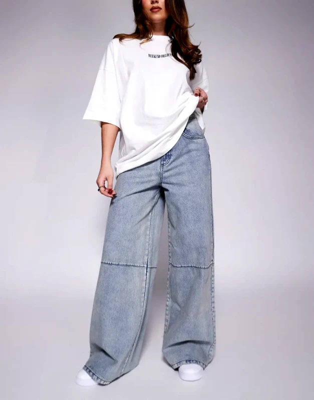 ASOS Weekend Collective Weekend Collective wide leg jean with horizonal seam in mid blue