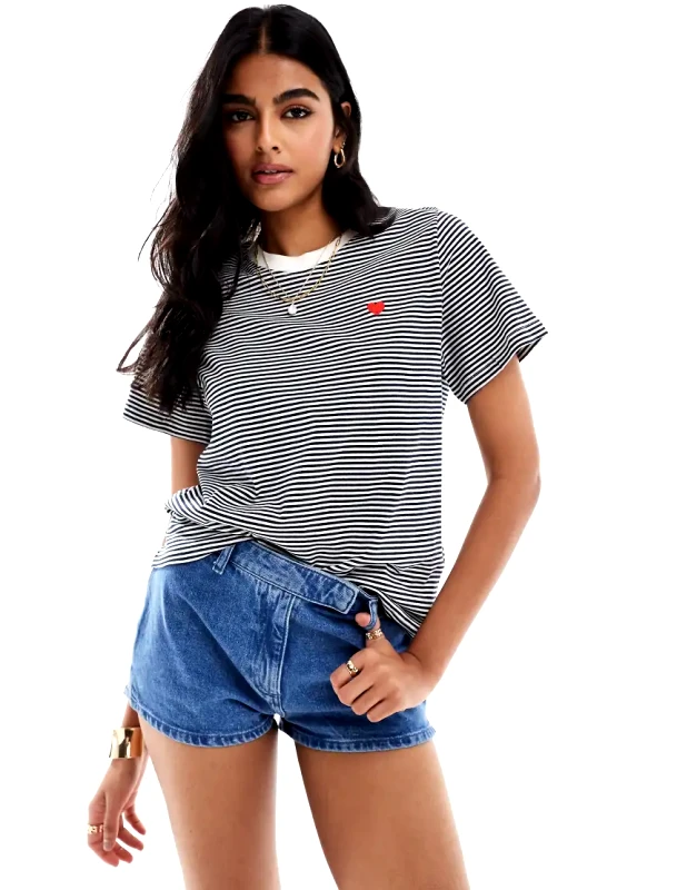 JDY JDY boxy fit t-shirt in cream & navy stripe-White