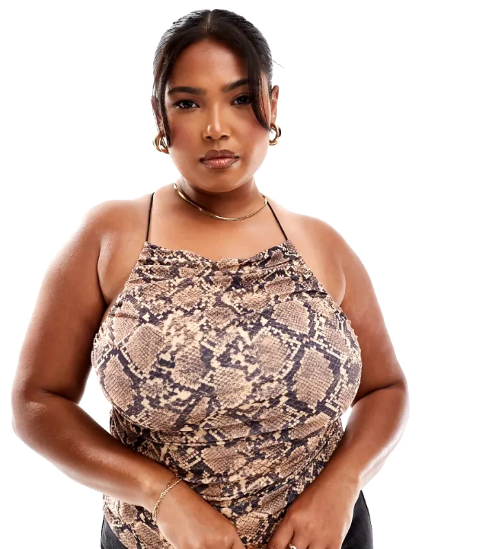 ASOS Curve ASOS DESIGN Curve slinky ruched square neck cami top in animal-Multi