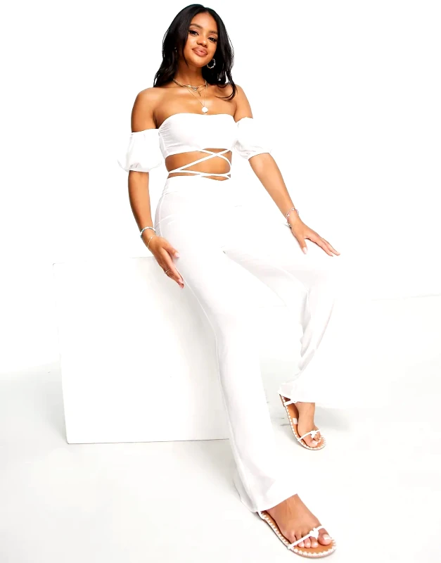 UNIQUE21 Unique 21 beach crop top and flared trousers co ord in white