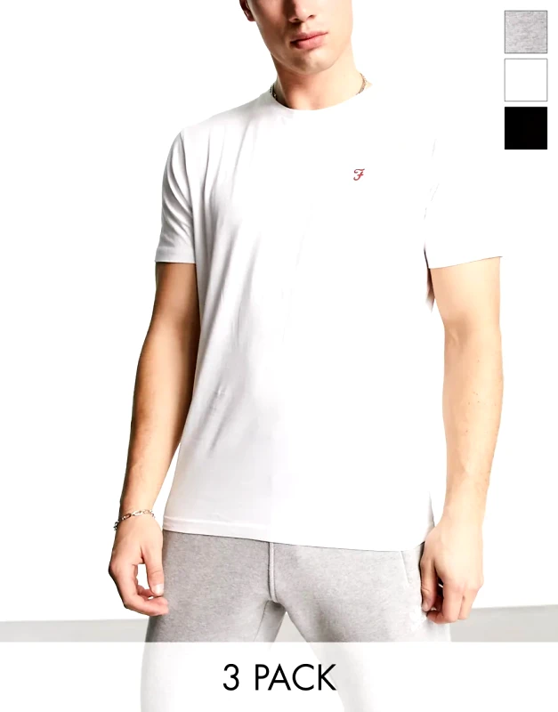 Farah Farah 3 pack t-shirts in black grey and white