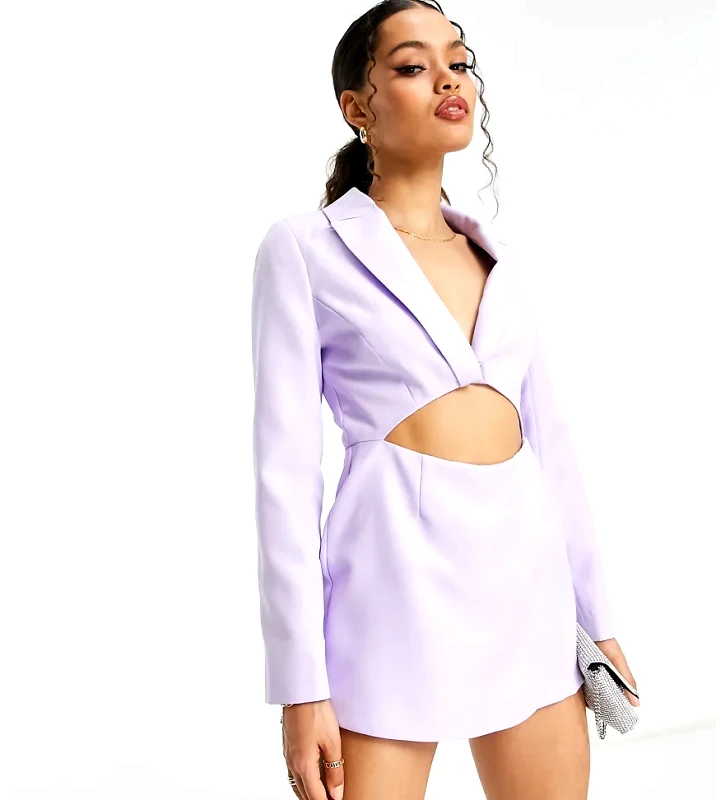 Miss Selfridge Miss Selfridge Petite cut out mini blazer playsuit in lilac-Purple