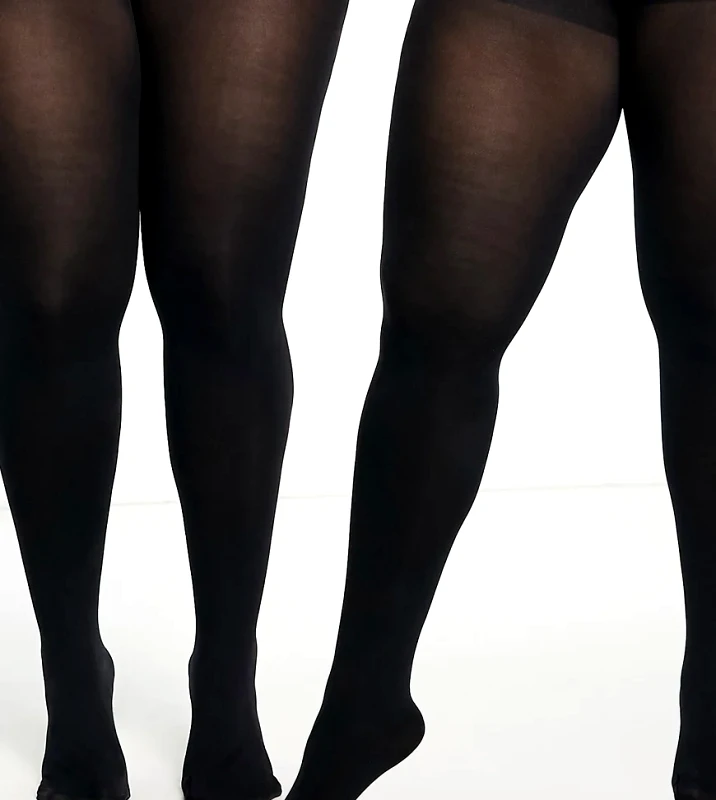 ASOS Curve ASOS DESIGN Curve 2 pack 90 denier super stretch tights in black