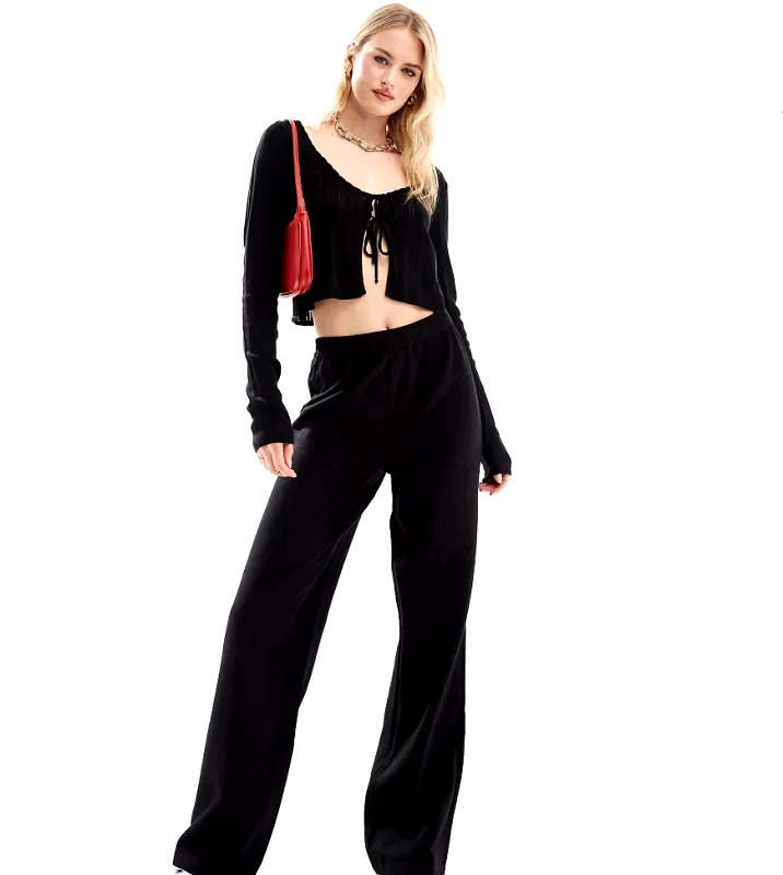 Pieces Tall Pieces Tall linen touch wide leg trouser in black