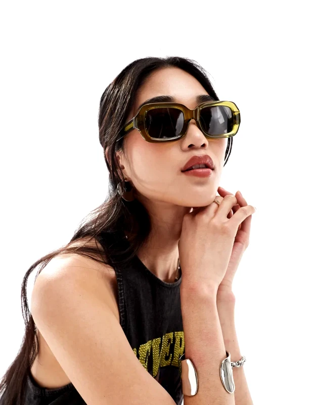 & Other Stories & Other Stories premium chunky rectangle sunglasses in green