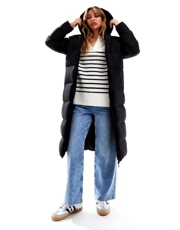 Threadbare Threadbare 2 in 1 zip off longline gilet and puffer coat in black