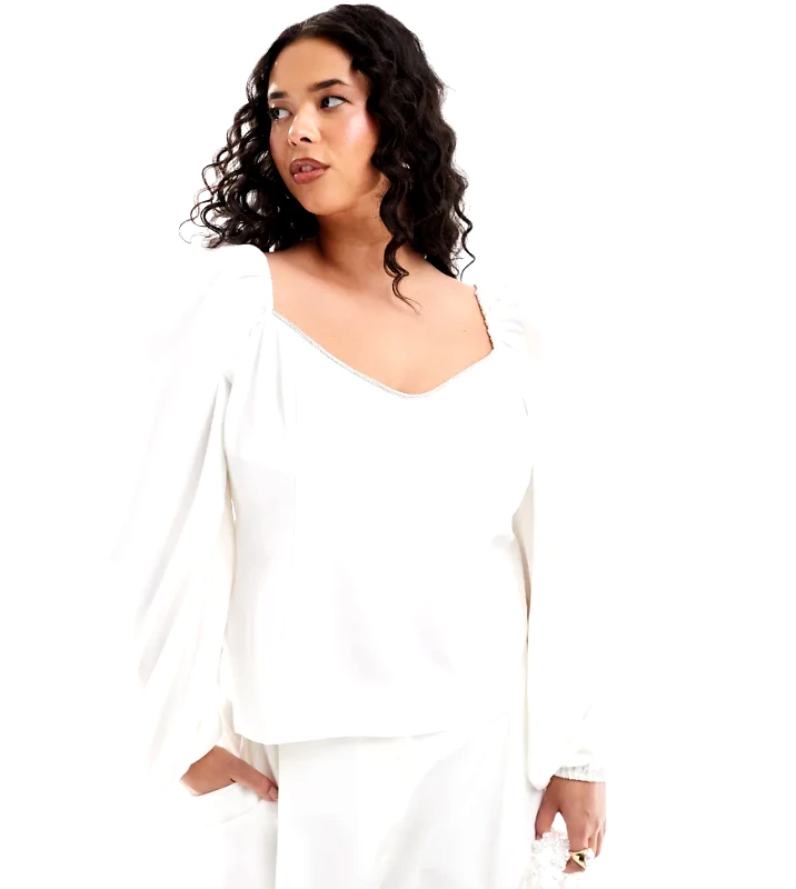 Pretty Lavish Curve Pretty Lavish Curve embellished corset top in oyster-White