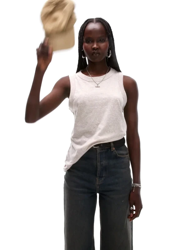 Topshop Topshop marled scoop neck vest in oat marl-Neutral