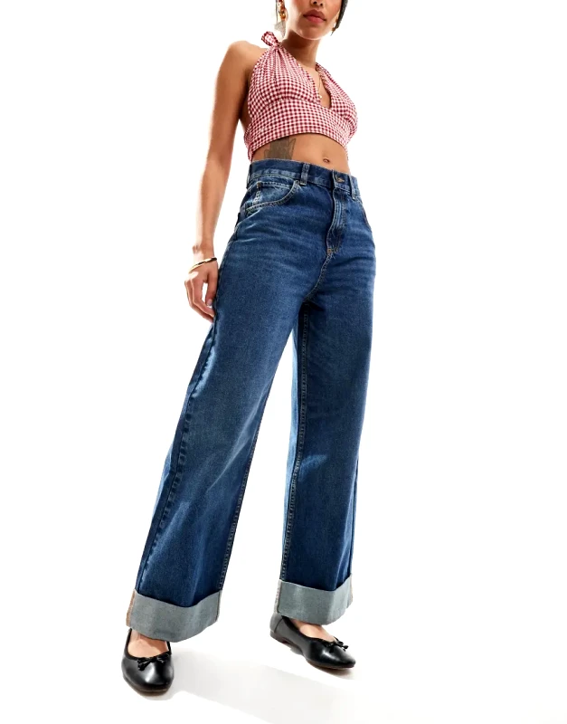 ASOS DESIGN ASOS DESIGN loose jeans with deep turn up cuff in mid blue