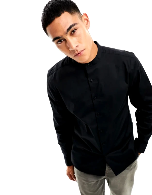 New Look New Look long sleeve grandad shirt in black