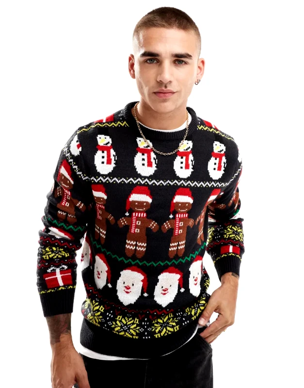 Brave Soul Brave Soul Christmas crew neck jumper in navy multi