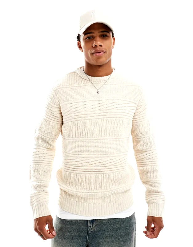 Brave Soul Brave Soul relaxed fit texture knit jumper in oatmeal-Neutral