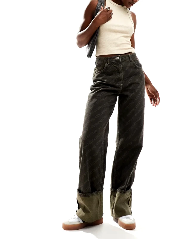 ASOS WEEKEND COLLECTIVE Weekend Collective laser print turn up jean in washed brown