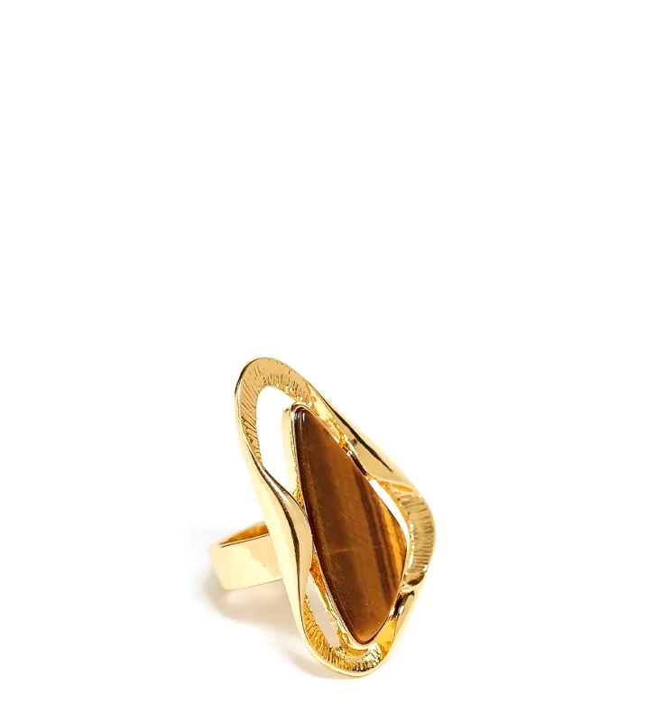 ASOS DESIGN ASOS DESIGN Limited Edition 14k gold plated ring with molten design and tigers eye real semi precious stone