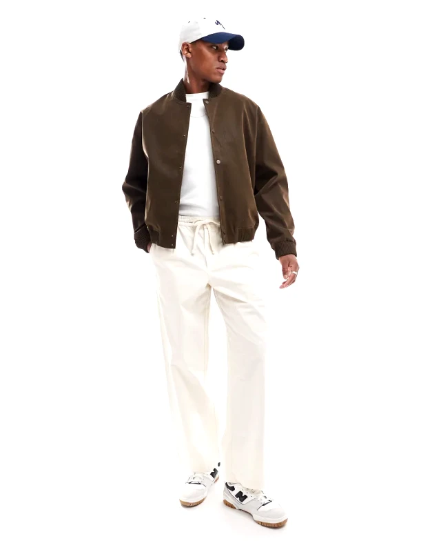 ASOS DESIGN ASOS DESIGN oversized faux suede bomber jacket in brown