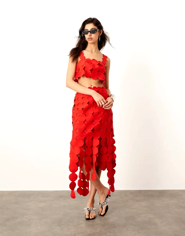 ASOS EDITION ASOS EDITION statement circle detail midi skirt co-ord in red-Multi