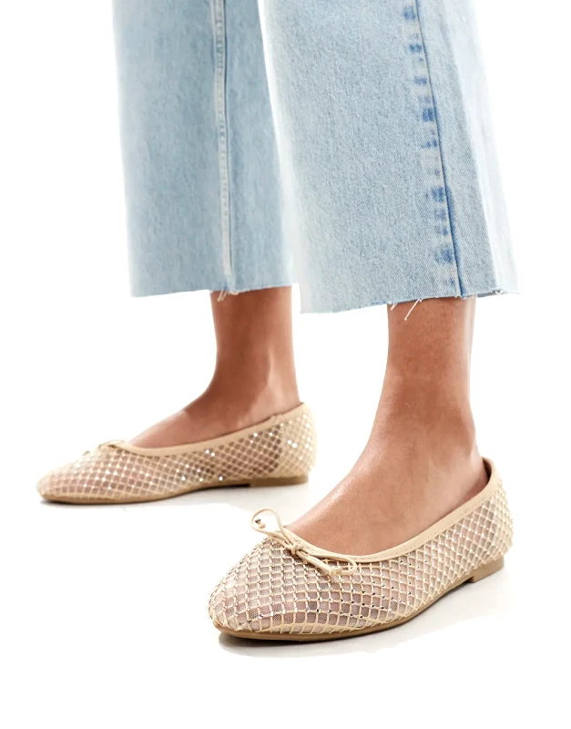 New Look Wide Fit New Look wide fit embellished ballet flat in beige-Neutral