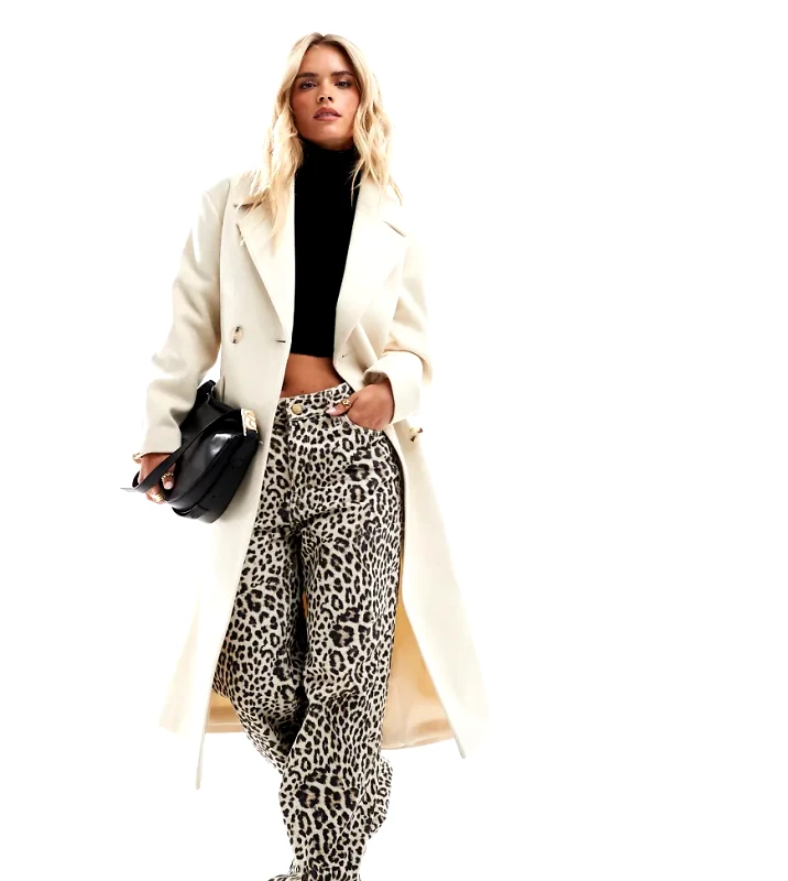 Miss Selfridge Petite Miss Selfridge petite belted wrap formal coat in cream-White